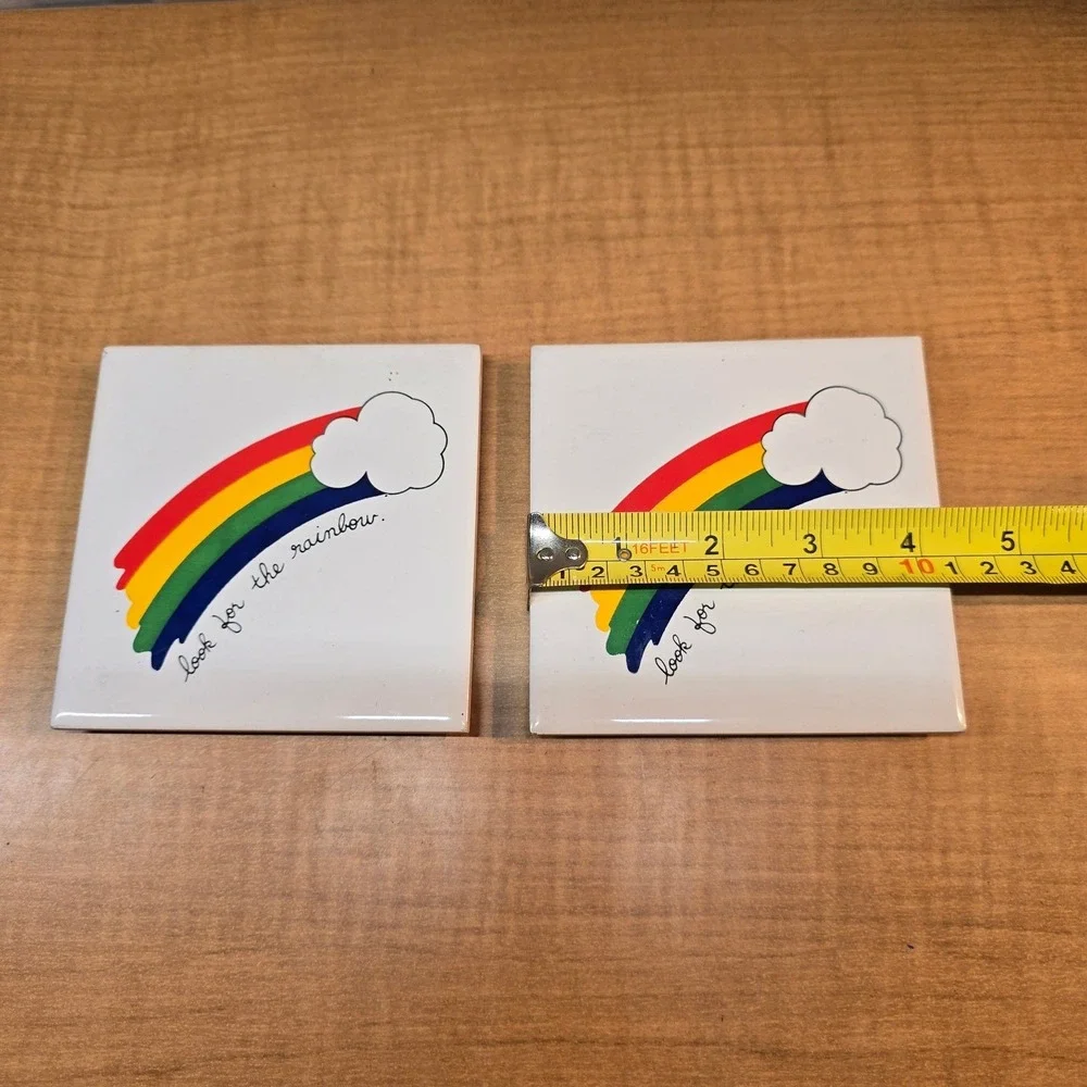 LOOK FOR THE RAINBOW San Ho Taiwan Footed Coasters Spoon Rest‎ Trivet Hot Plate